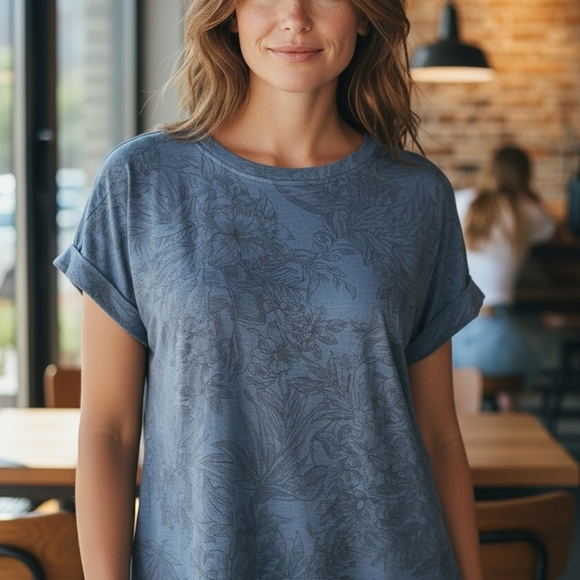 Cupio -NWT Blue Floral Hi/Lo W/ Side Slits, Extremely Soft Material, Pit/Pit 40 - Picture 1 of 11